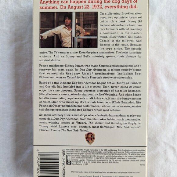 3/$15 Dog Day Afternoon (1975) VHS movie with Al Pacino - Picture 3 of 5